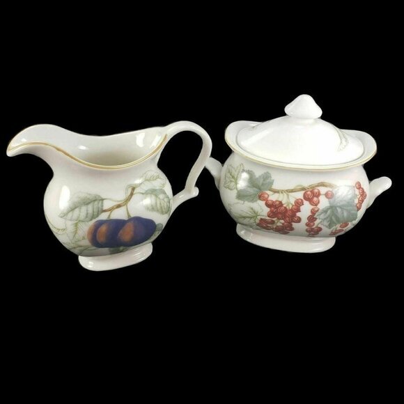 Charter Club Summer Grove Creamer Lidded Sugar Bowl Set Plum Currant Pear - Picture 1 of 11